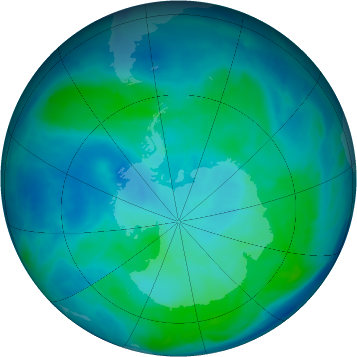 Antarctic ozone map for 22 January 2009